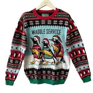 Ugly Christmas Sweater WADDLE SERVICE Party Penguins Size Small